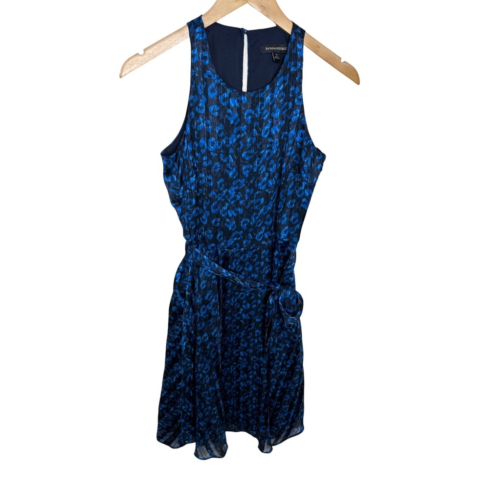 Banana Republic Animal Leopard Print Sleeveless Belted Dress size 0 Blue/Black